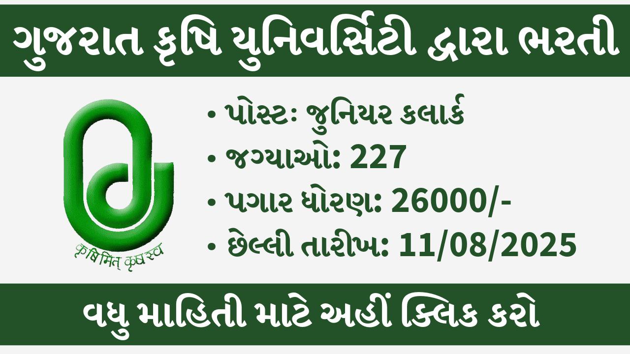 Gujarat Agricultural University Junior Clerk Bharti